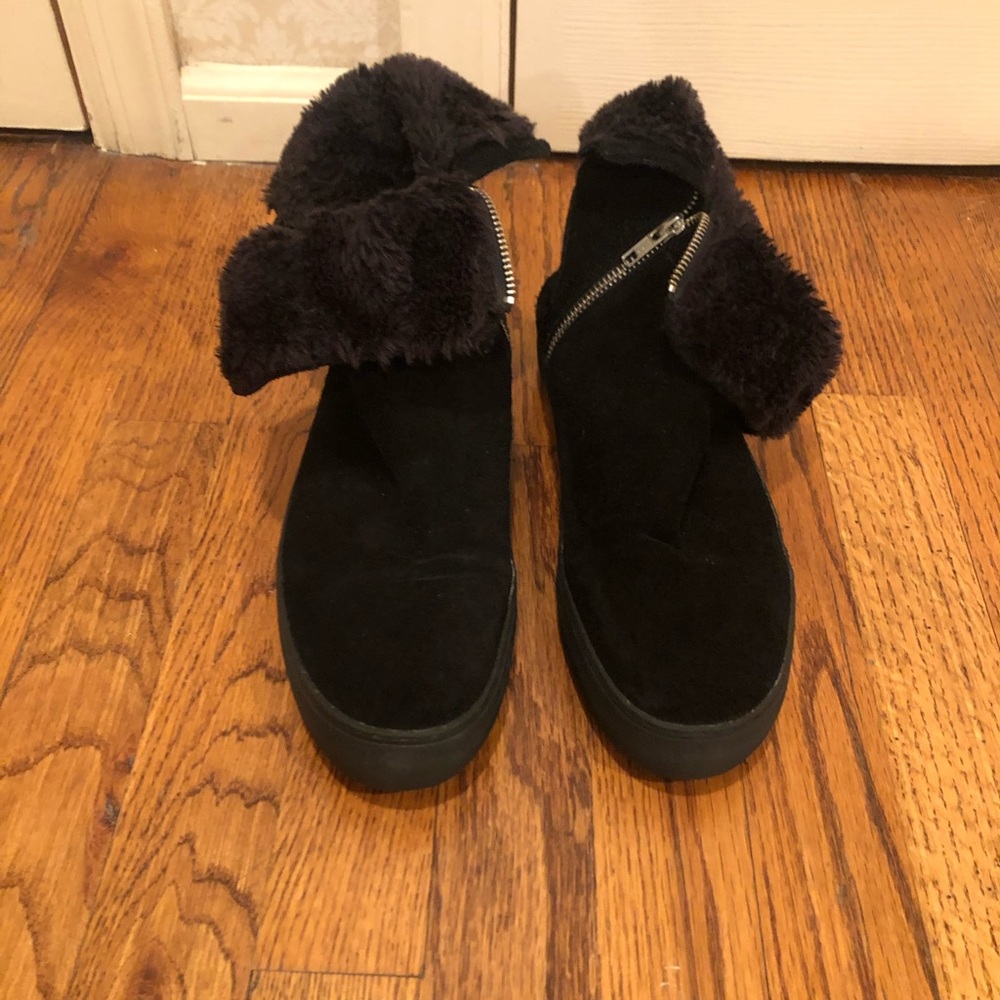 JSlides Black suede/shearling dbl zip boot SZ 8
